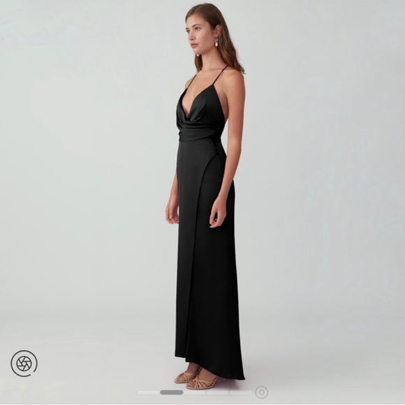 Draped Split Gown in Matte Sage Green - Picture 3 of 7